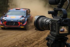 vídeo de rally para pilotos y equipos: cámara profesional grabando coche en tramo de tierra